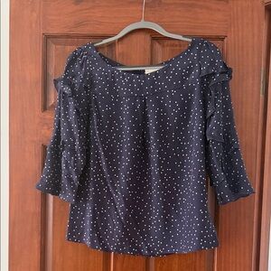 Maeve Navy Polka Dot Ruffle Sleeve Blouse